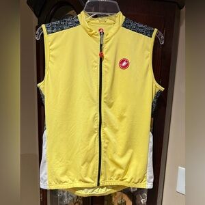Castelli Women's Yellow Black White Geometric Full Zip Cycling Jersey Vest Sz XL